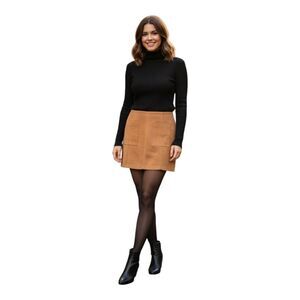 Old Navy Faux Suede A-Line Mini Skirt Pockets Lined Size 4 Autumn Warm Brown EUC